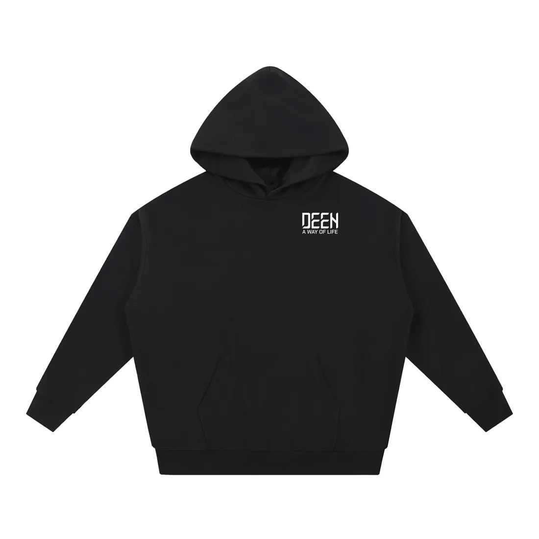 Salah First Hoodie in black, front with the DEEN logo on the chest