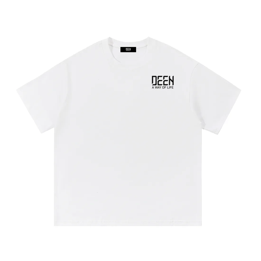 Salah First Tee in white, front with the DEEN logo on the chest